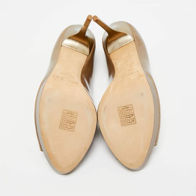 Pre Owned Jimmy Choo Metallic Gold Patent Leather Peep Toe Pumps Size 39