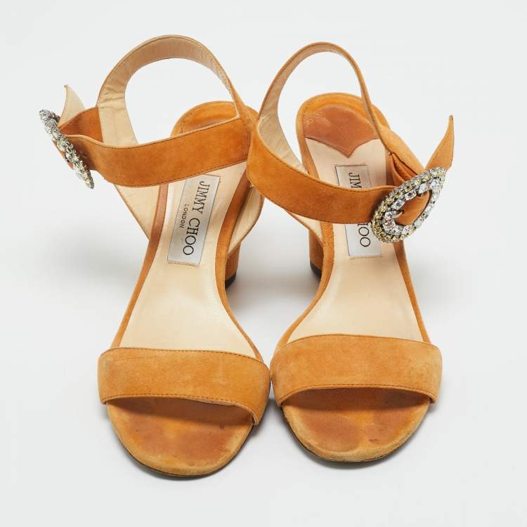 Pre Owned Jimmy Choo Black Suede Crystal Embellished Mischa Sandals Size 39