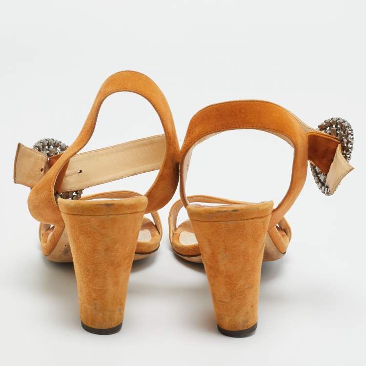 Pre Owned Jimmy Choo Black Suede Crystal Embellished Mischa Sandals Size 39