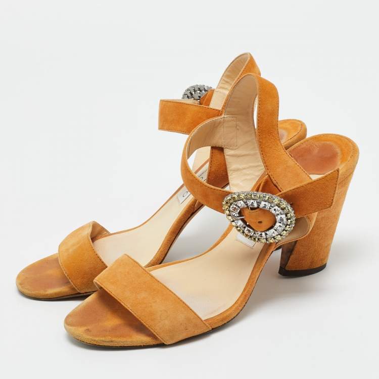 Pre Owned Jimmy Choo Black Suede Crystal Embellished Mischa Sandals Size 39