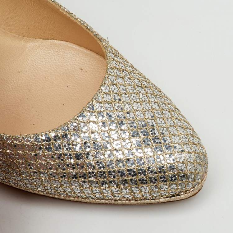 Pre Owned Jimmy Choo Metallic Gold Coarse Glitter Hope Pumps Size 36