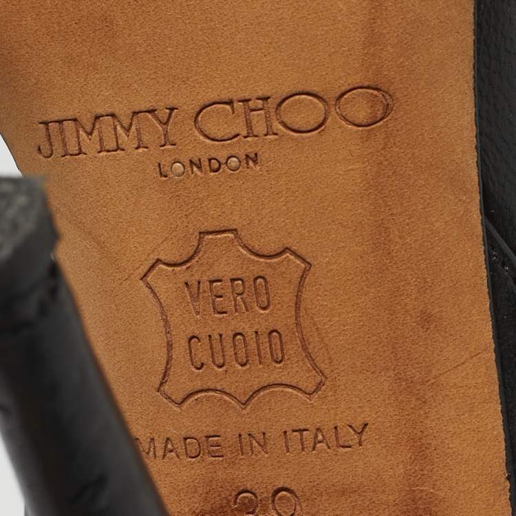 Pre Owned Jimmy Choo Black Leather Peep Toe Ankle Strap Sandals Size 39