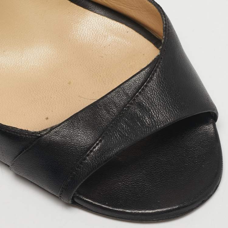 Pre Owned Jimmy Choo Black Leather Peep Toe Ankle Strap Sandals Size 39
