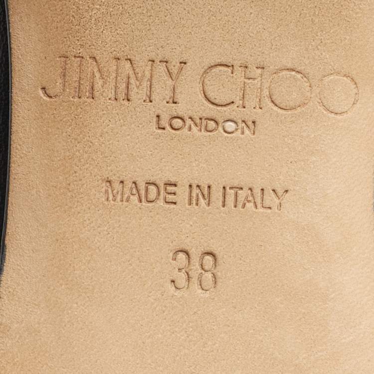 Pre Owned Jimmy Choo Black Leather Pearl Embellish Leema Ankle Strap Flats Size 38