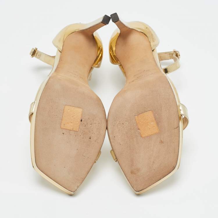 Pre Owned Jimmy Choo Gold Leather Alva Ankle Strap Sandals Size 38