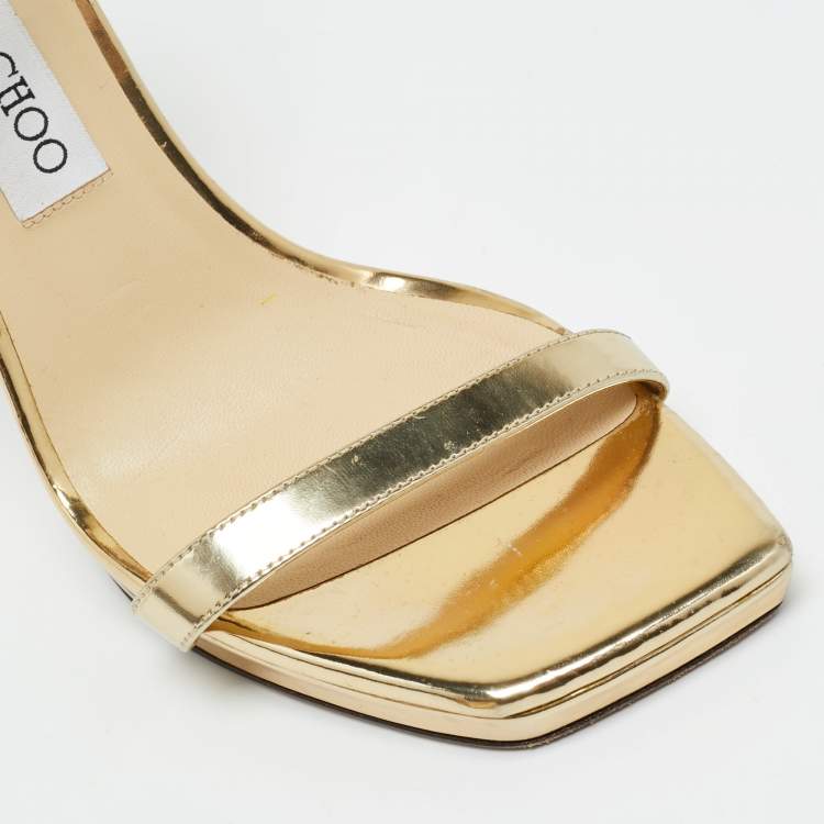Pre Owned Jimmy Choo Gold Leather Alva Ankle Strap Sandals Size 38