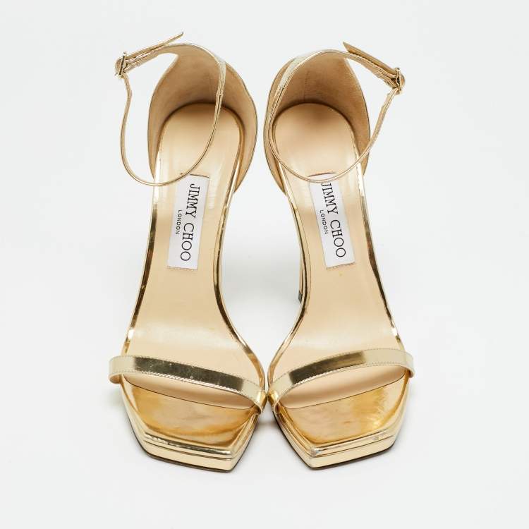 Pre Owned Jimmy Choo Gold Leather Alva Ankle Strap Sandals Size 38