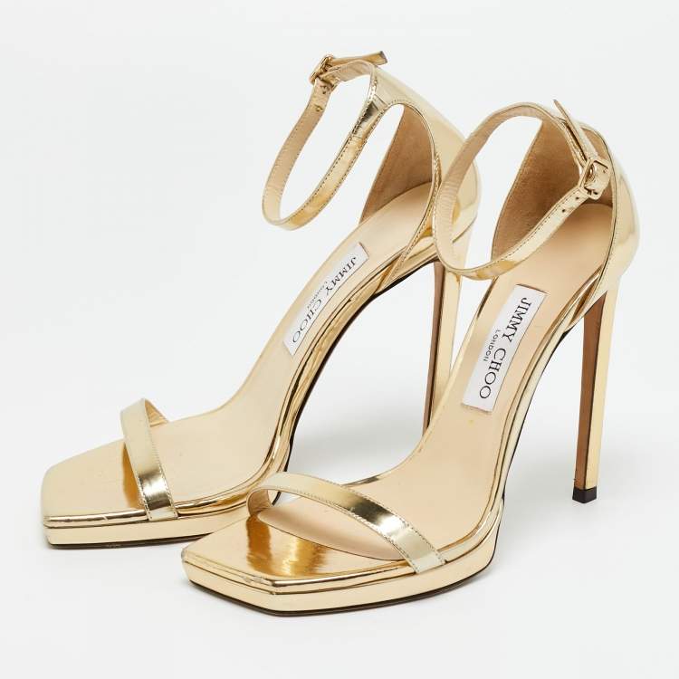 Pre Owned Jimmy Choo Gold Leather Alva Ankle Strap Sandals Size 38
