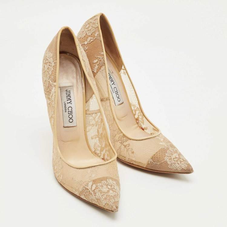 Pre Owned Jimmy Choo Beige Lace and Mesh Abel Pumps Size 40