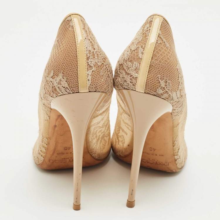Pre Owned Jimmy Choo Beige Lace and Mesh Abel Pumps Size 40