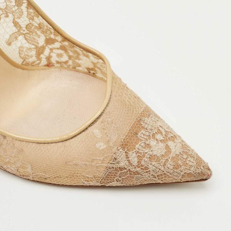 Pre Owned Jimmy Choo Beige Lace and Mesh Abel Pumps Size 40
