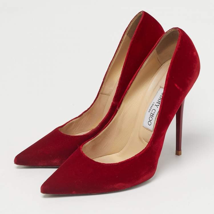 Pre Owned Jimmy Choo Red Velvet Anouk Pointed Toe Pumps Size 40.5