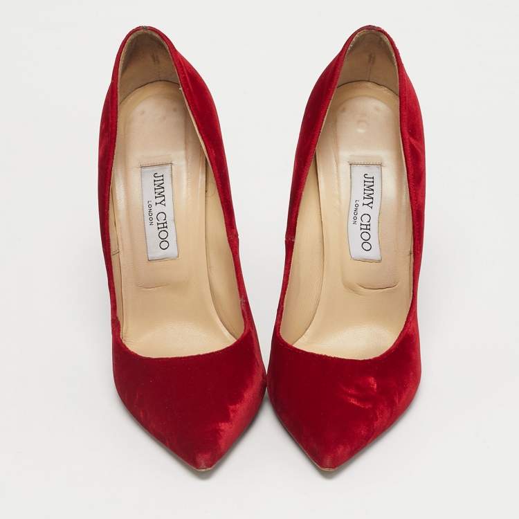 Pre Owned Jimmy Choo Red Velvet Anouk Pointed Toe Pumps Size 40.5