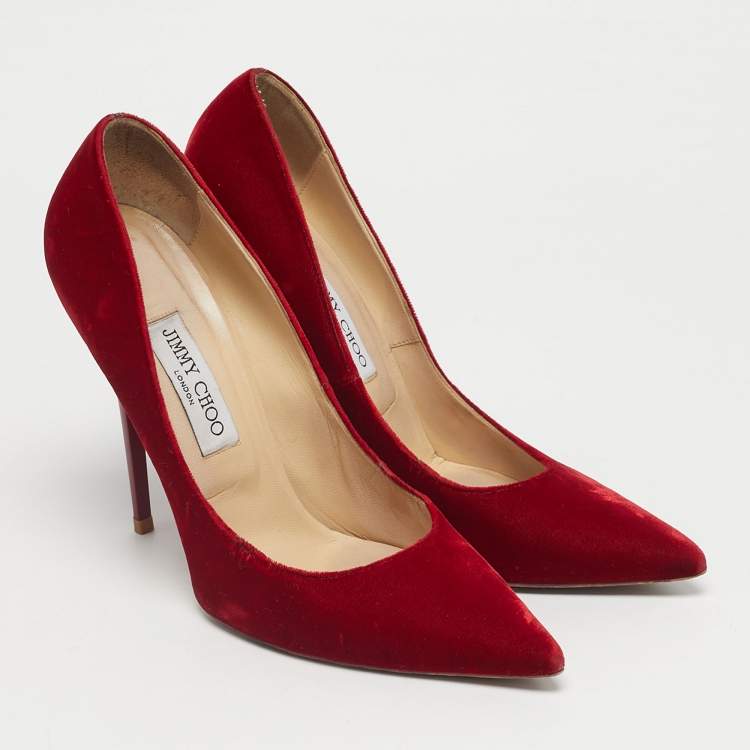 Pre Owned Jimmy Choo Red Velvet Anouk Pointed Toe Pumps Size 40.5