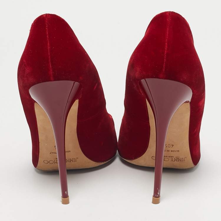 Pre Owned Jimmy Choo Red Velvet Anouk Pointed Toe Pumps Size 40.5