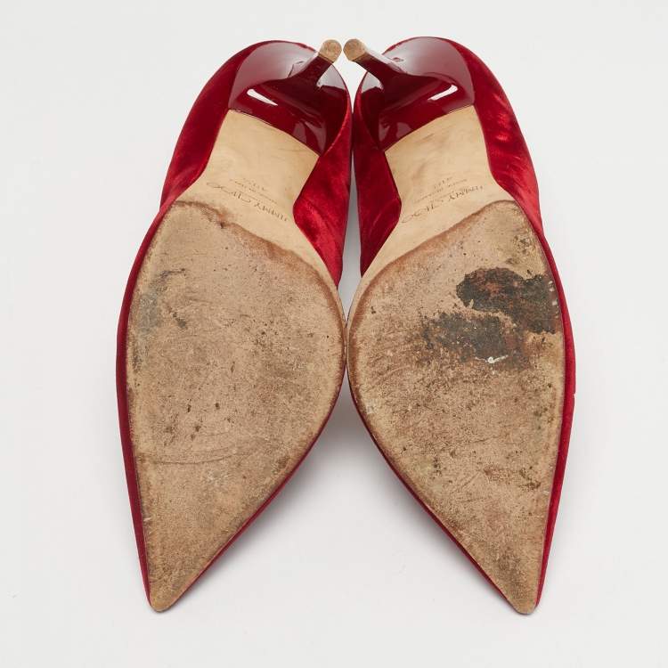 Pre Owned Jimmy Choo Red Velvet Anouk Pointed Toe Pumps Size 40.5