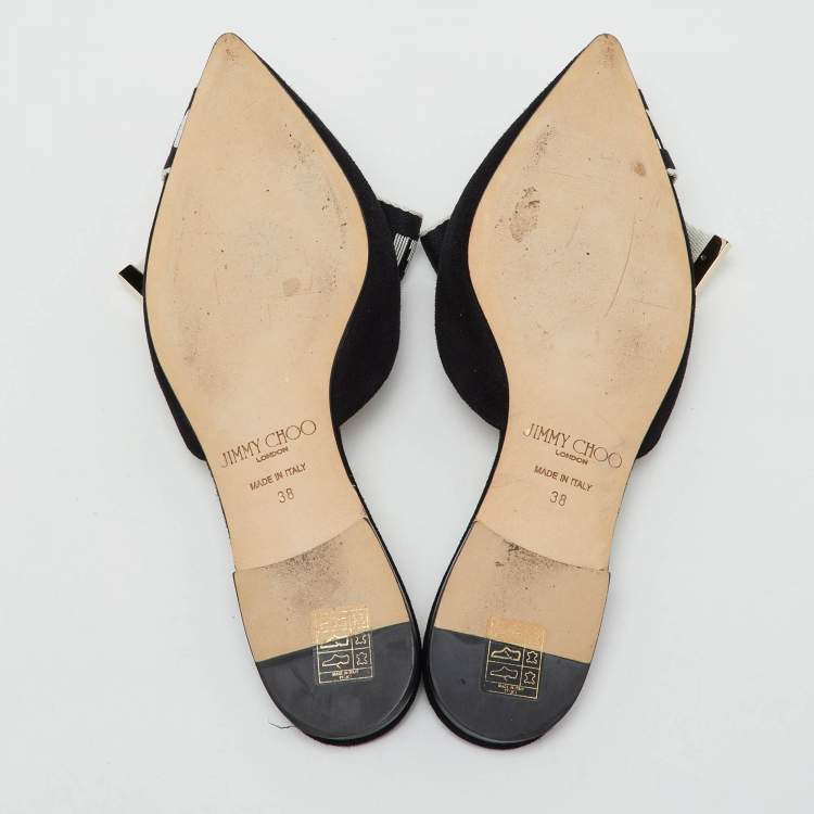 Pre Owned Jimmy Choo Black Suede Logo Web Gretchen Flat Mules Size 38