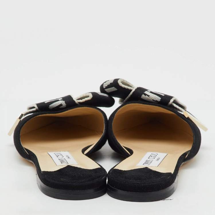 Pre Owned Jimmy Choo Black Suede Logo Web Gretchen Flat Mules Size 38
