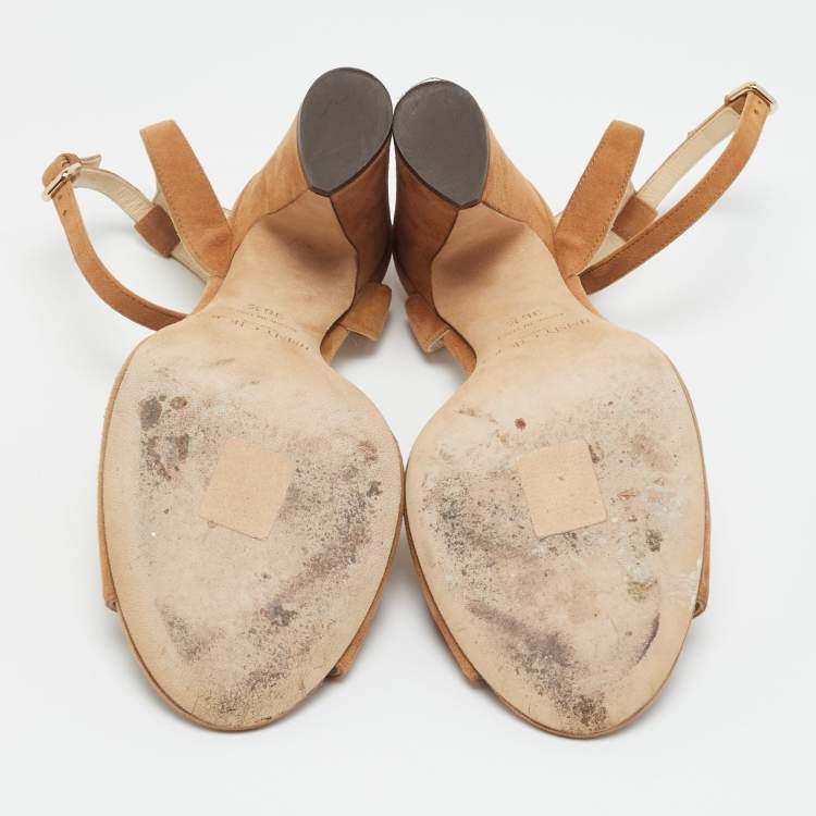 Pre Owned Jimmy Choo Brown Suede Miranda Ankle Strap Sandals Size 36.5