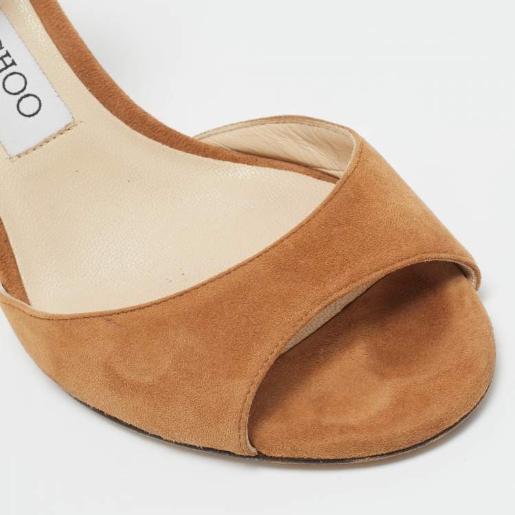 Pre Owned Jimmy Choo Brown Suede Miranda Ankle Strap Sandals Size 36.5