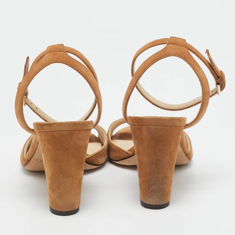Pre Owned Jimmy Choo Brown Suede Miranda Ankle Strap Sandals Size 36.5