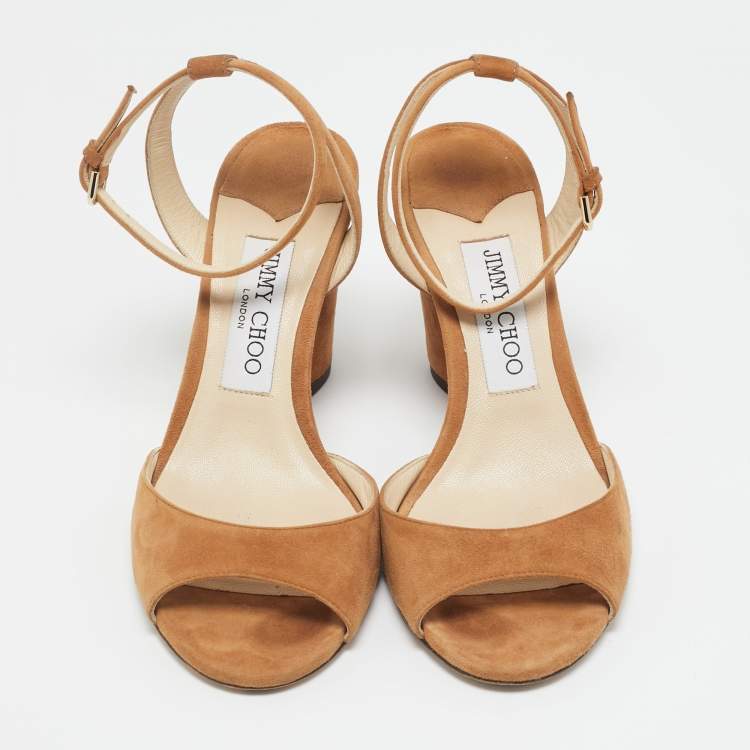 Pre Owned Jimmy Choo Brown Suede Miranda Ankle Strap Sandals Size 36.5