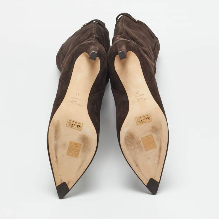 Pre Owned Jimmy Choo Brown Suede Knee Length Boots Size 40