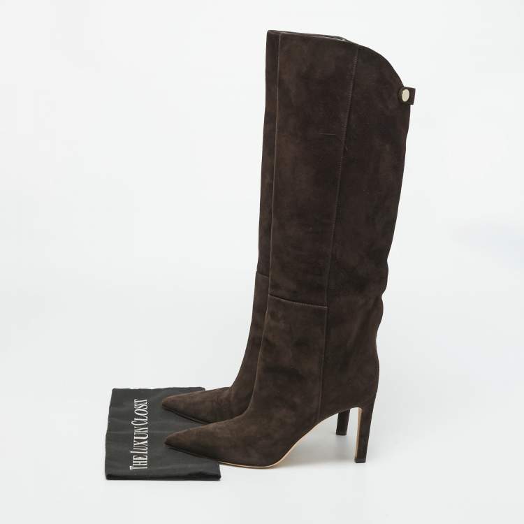 Pre Owned Jimmy Choo Brown Suede Knee Length Boots Size 40