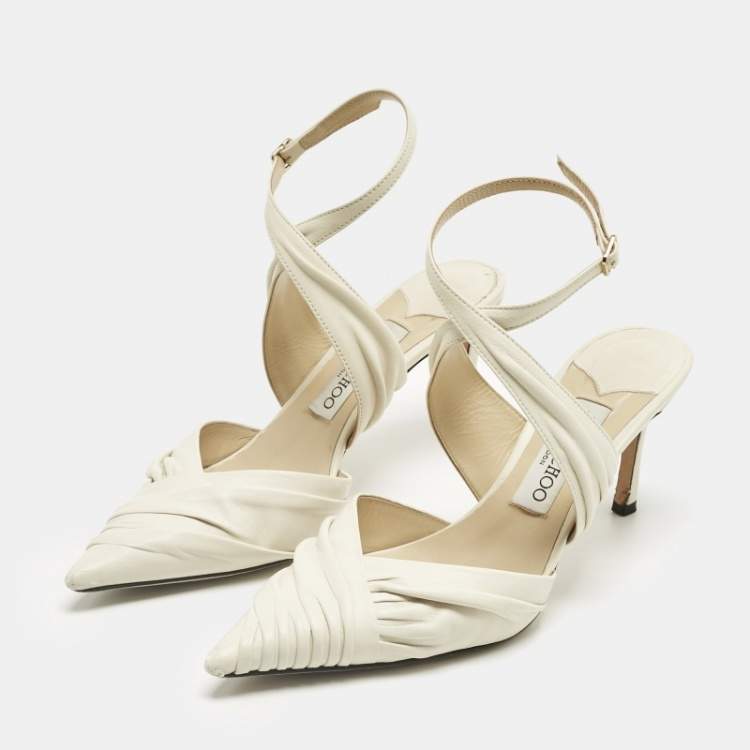 Pre Owned Jimmy Choo Cream Leather Basil 75 Pumps Size 38