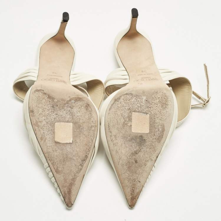 Pre Owned Jimmy Choo Cream Leather Basil 75 Pumps Size 38