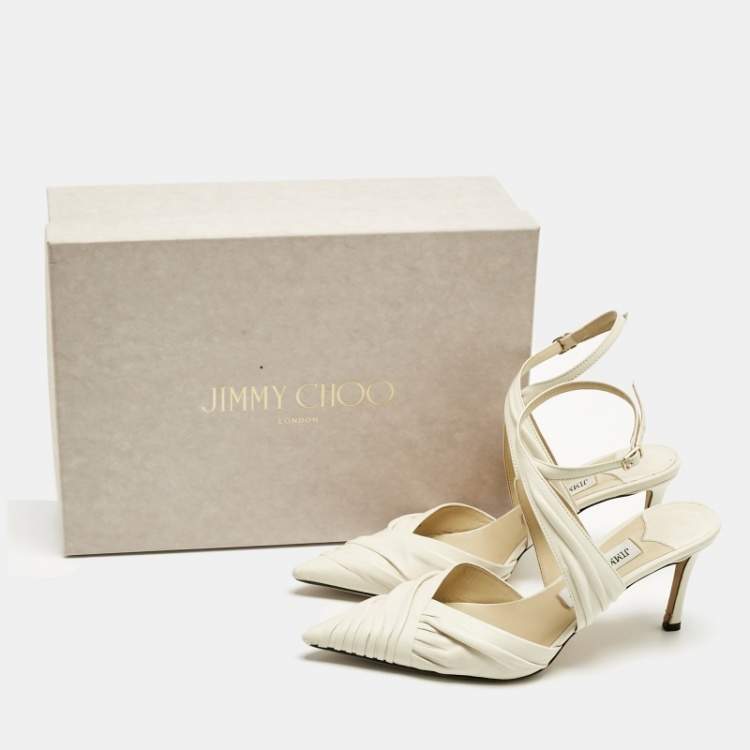 Pre Owned Jimmy Choo Cream Leather Basil 75 Pumps Size 38