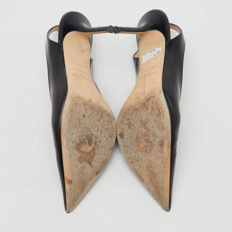 Pre Owned Jimmy Choo Black Leather Ivy Pointed Toe Slingback Pumps Size 40 