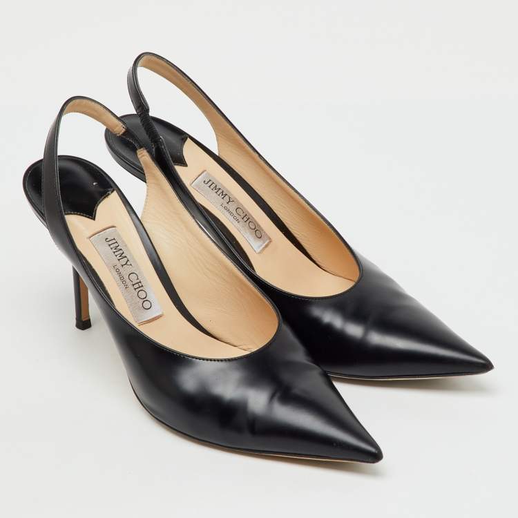 Pre Owned Jimmy Choo Black Leather Ivy Pointed Toe Slingback Pumps Size 40 