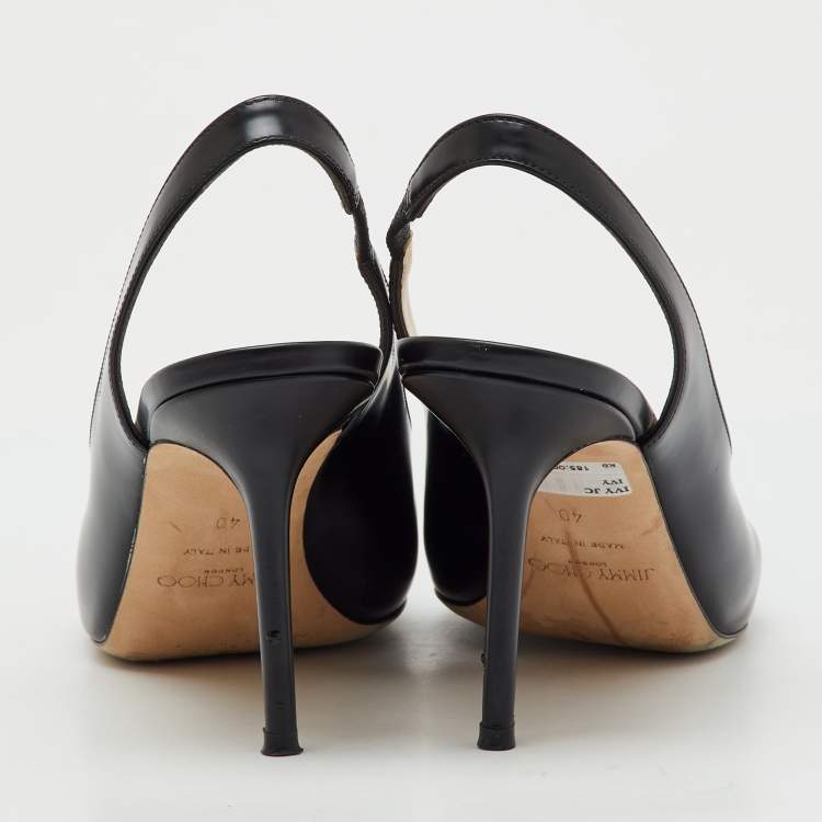Pre Owned Jimmy Choo Black Leather Ivy Pointed Toe Slingback Pumps Size 40 