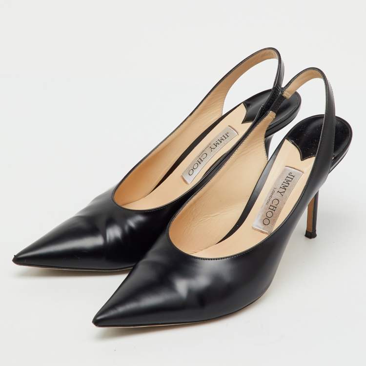 Pre Owned Jimmy Choo Black Leather Ivy Pointed Toe Slingback Pumps Size 40 