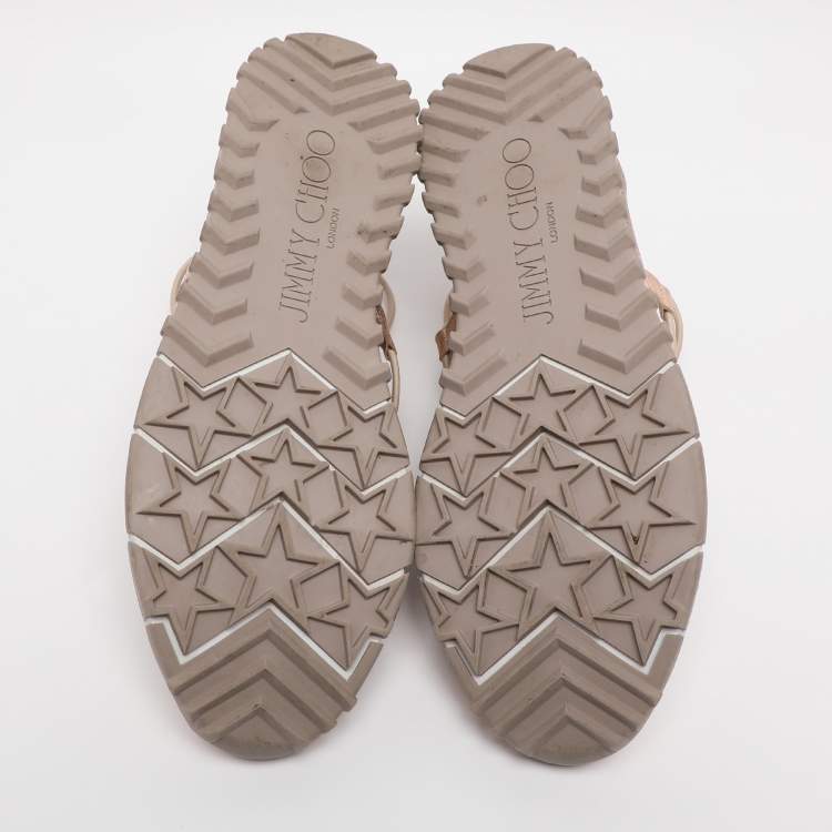 Pre Owned Jimmy Choo Old Rose/Rose Gold Mesh And Leather Trims Andrea Mesh Slip-On Sneakers Size 39.5