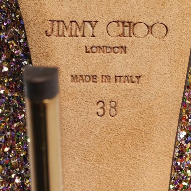 Pre Owned Jimmy Choo Multicolor Glitter Accents Peep Toe Slingback Pumps Size 38