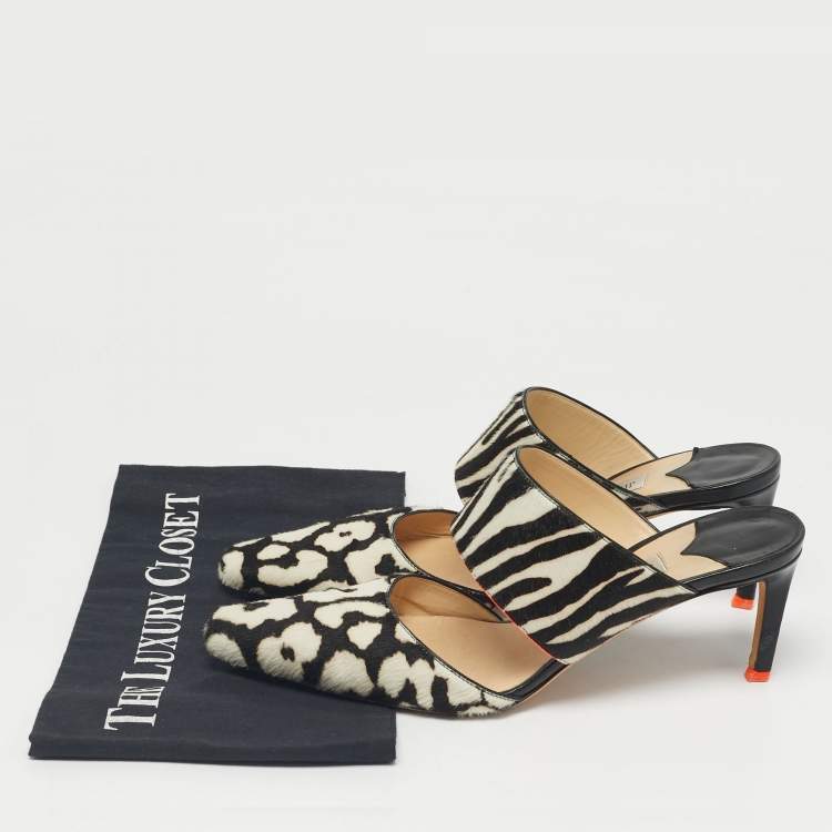 Pre Owned Jimmy Choo White Calf Hair Mules Size 40
