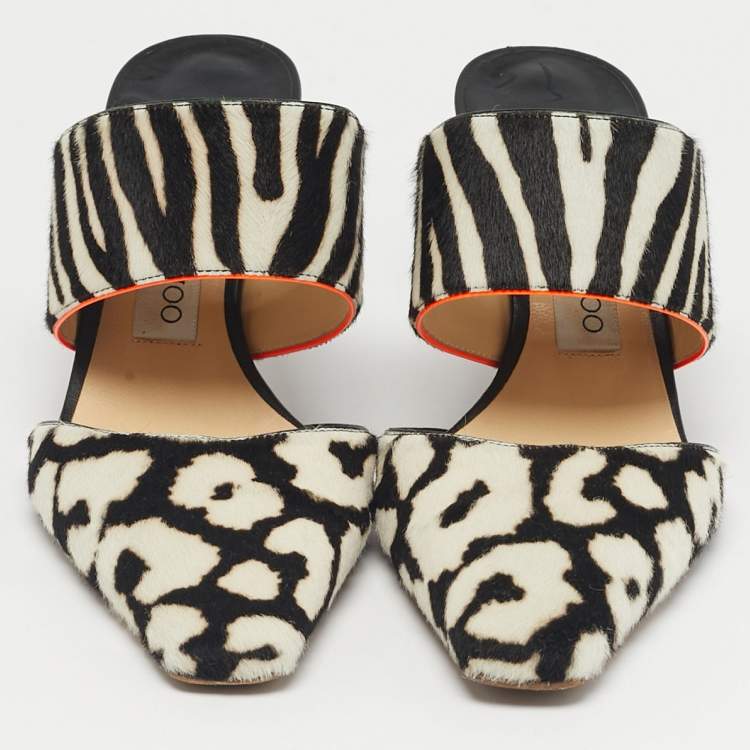 Pre Owned Jimmy Choo White Calf Hair Mules Size 40