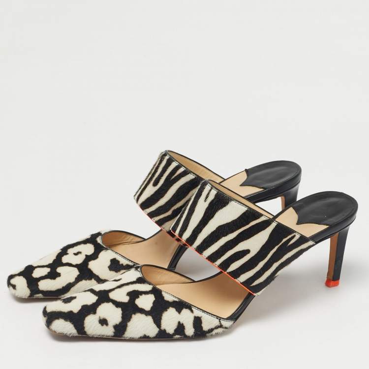 Pre Owned Jimmy Choo White Calf Hair Mules Size 40