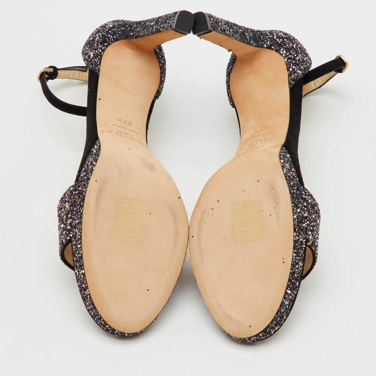 Pre Owned Jimmy Choo Multicolor Glitter Suede Misty Ankle Strap Sandals Size 37.5