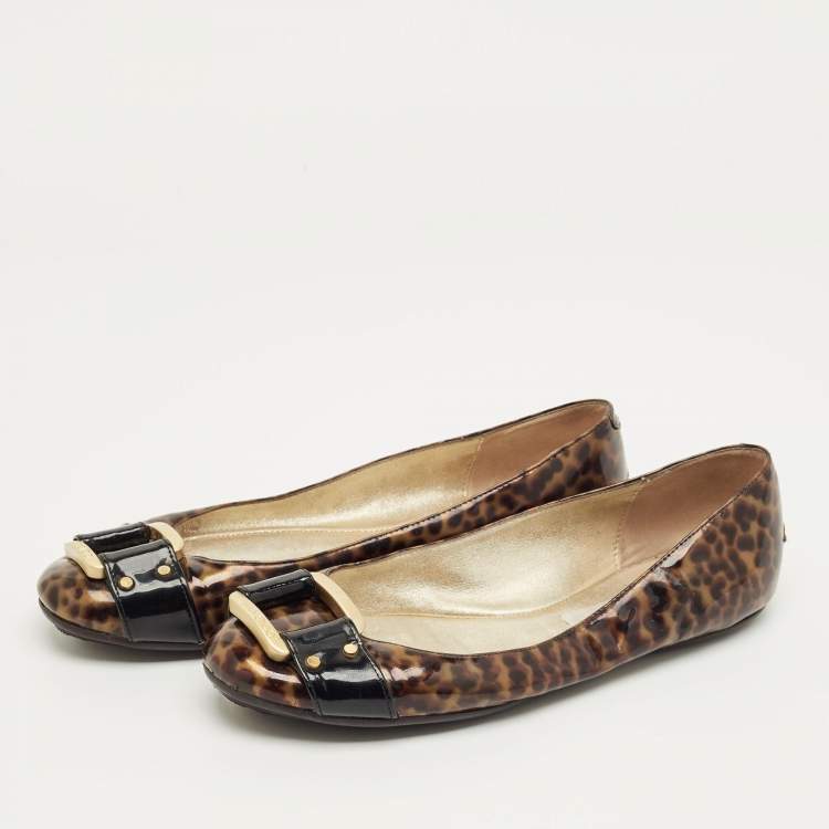 Pre Owned Jimmy Choo Brown/Black Patent Buckle Ballet Flats Size 39.5