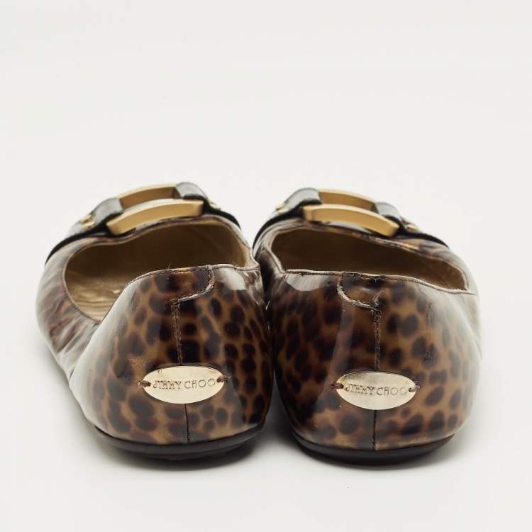 Pre Owned Jimmy Choo Brown/Black Patent Buckle Ballet Flats Size 39.5