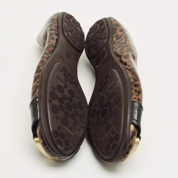 Pre Owned Jimmy Choo Brown/Black Patent Buckle Ballet Flats Size 39.5