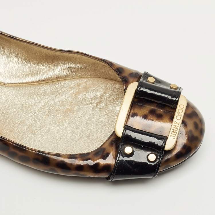 Pre Owned Jimmy Choo Brown/Black Patent Buckle Ballet Flats Size 39.5