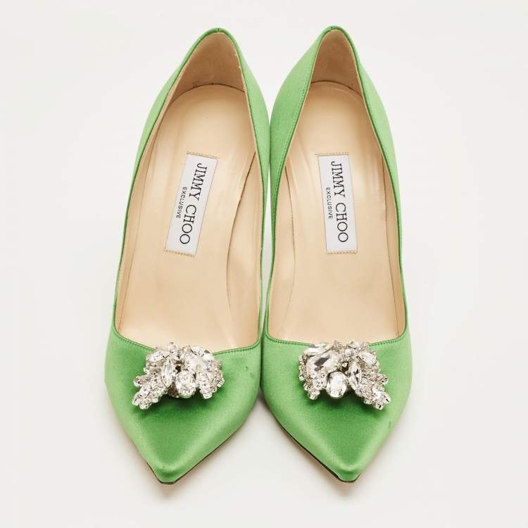 Pre Owned Jimmy Choo Green Satin Manda Pumps Size 39.5