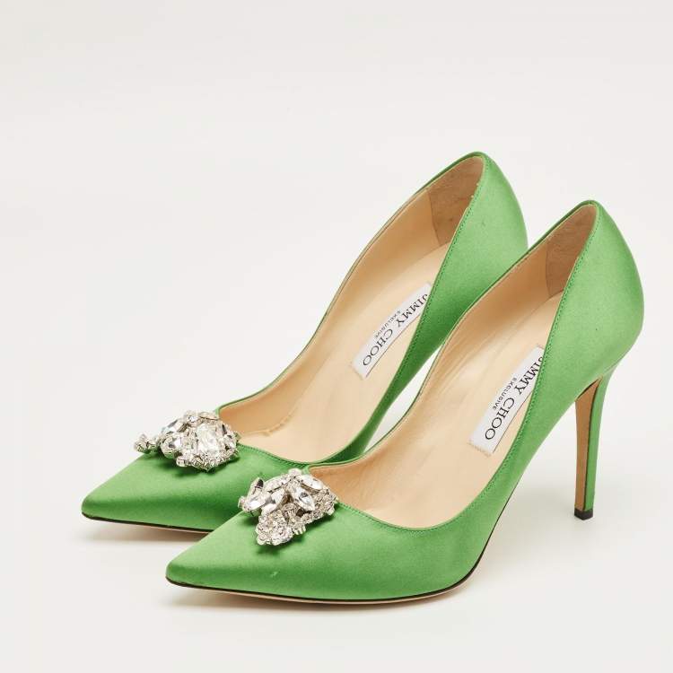 Pre Owned Jimmy Choo Green Satin Manda Pumps Size 39.5