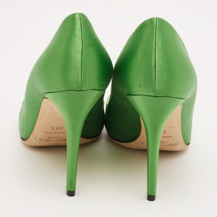 Pre Owned Jimmy Choo Green Satin Manda Pumps Size 39.5