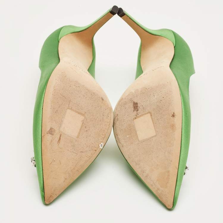 Pre Owned Jimmy Choo Green Satin Manda Pumps Size 39.5