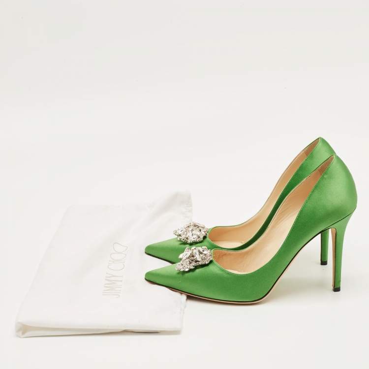 Pre Owned Jimmy Choo Green Satin Manda Pumps Size 39.5